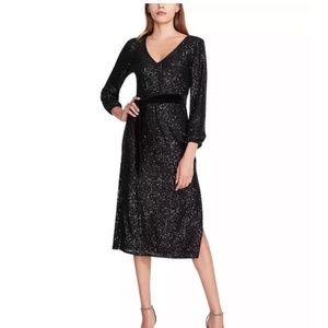 Betsey Johnson black sequin midi dress with velvet belt
